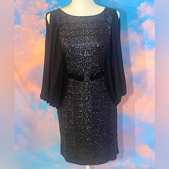 Erin by Erin Fetherston Dresses | Elegant and Gorgeous Draped Batwing/Sequined Cocktail Dress | Color: Black | Size: 6 | Heartfeltcloset's Closet